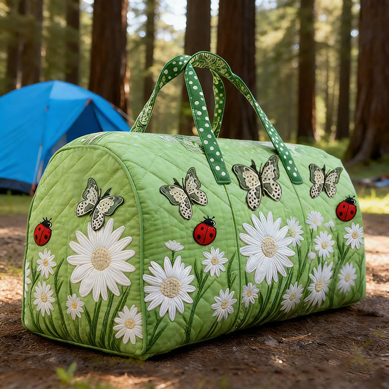 Floral And Butterfly Print Quilted Duffle Bag - Green - one size - image 1