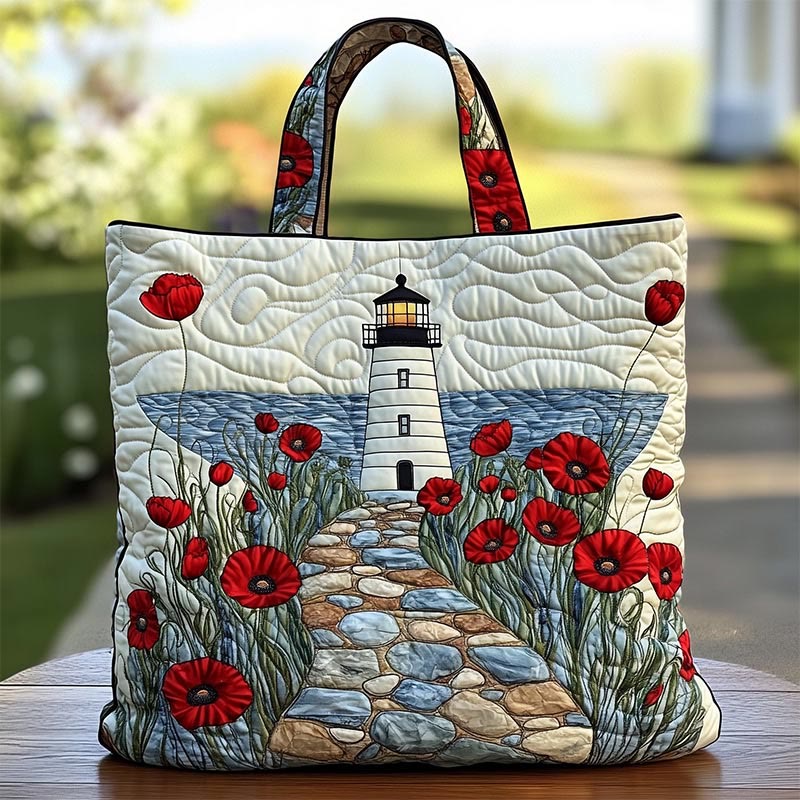  Lighthouse Flowers Quilted Tote Bag - White - one size - image 1