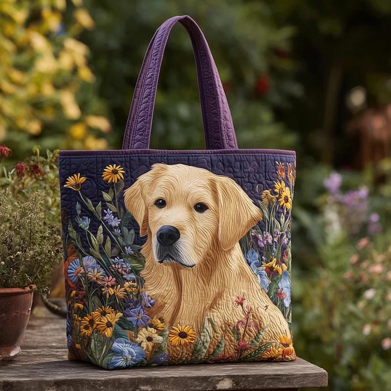 Golden Retriever Bloom Quilted Tote Bag - Purple - one size - image 1