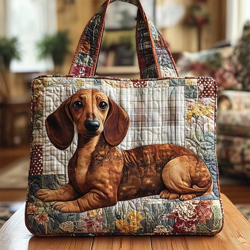 Dachshund Pattern Patchwork Quilted Tote Bag - Multicolor - one size - image 1