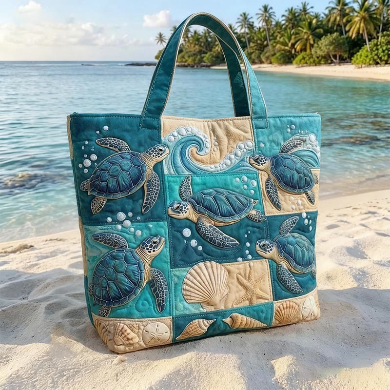 Ocean Turtle Quilted Tote Bag - Blue - one size - image 1