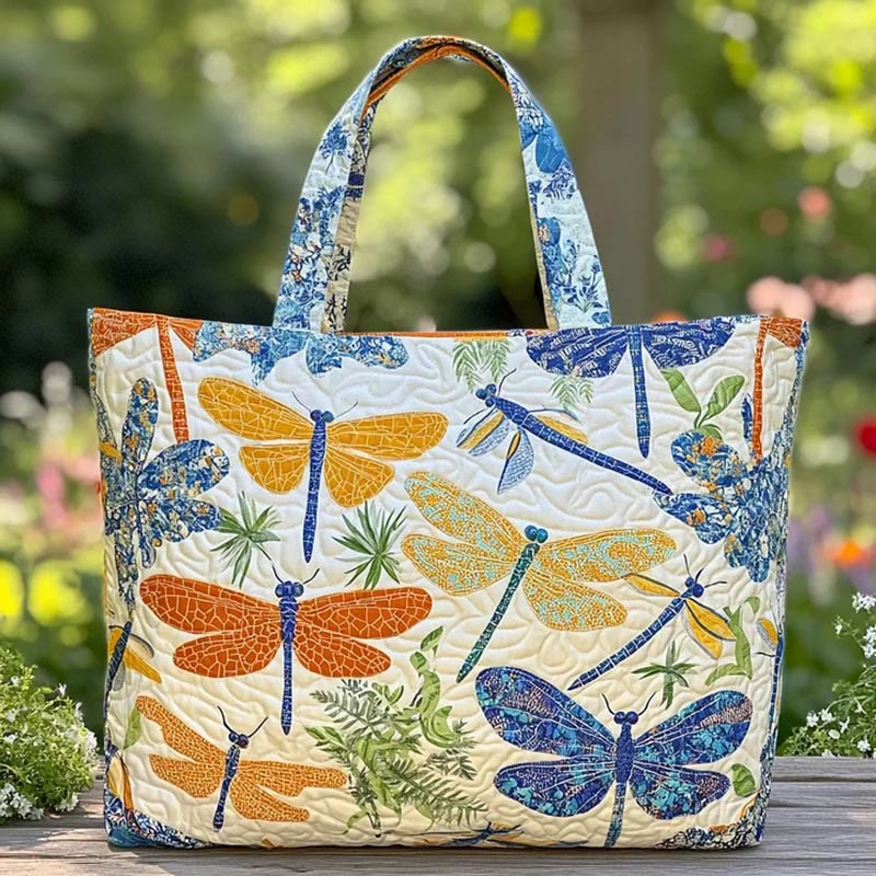 Gradient  Floral Dragonfly Quilted Tote Bag - Multicolor - one size - image 1