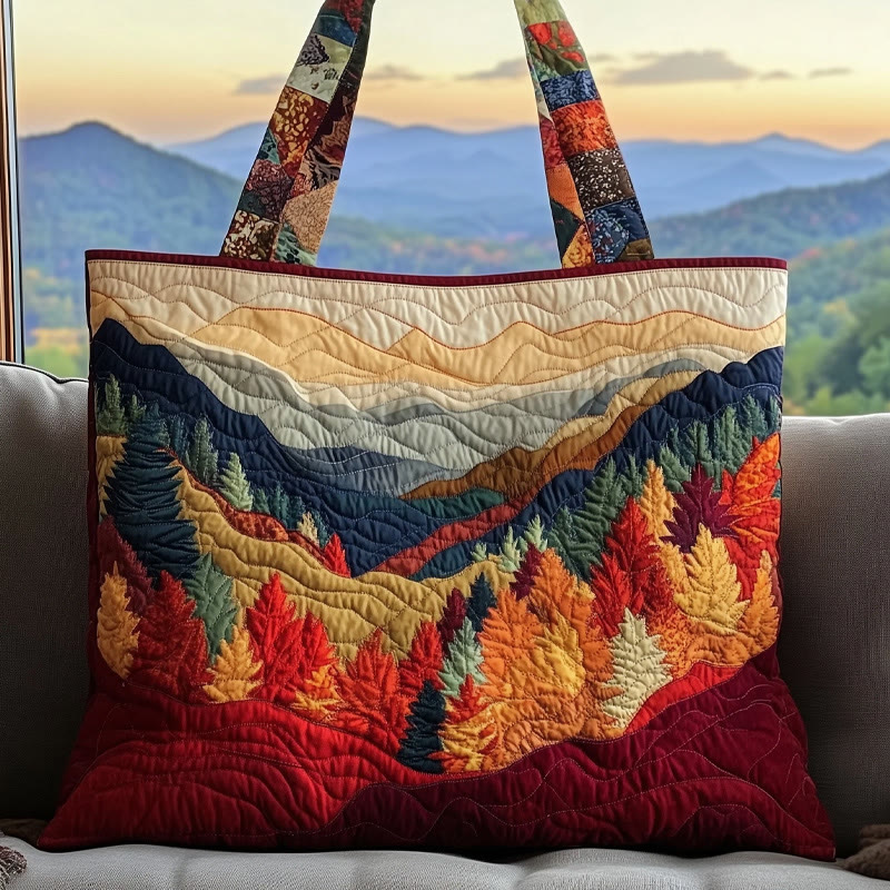 Hippie Maple Forest Mountains Pattern Quilted Tote Bag - Multicolor - one size - image 1