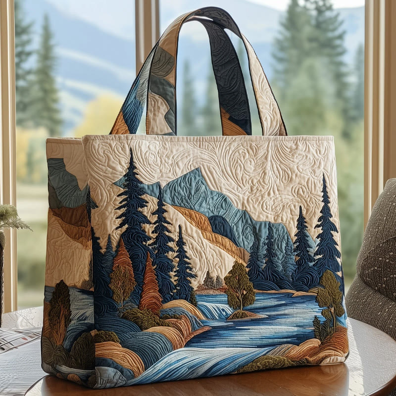 Hippie Mountains And Rivers Pattern Print Quilted Tote Bag - Multicolor - one size - image 1