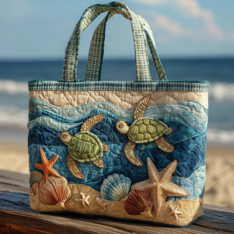 Sea Turtle Free Beach Pattern Print Quilted Tote Bag - Multicolor - one size - image 1