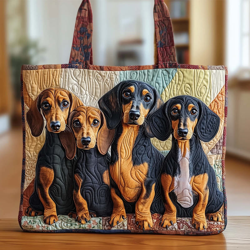 Cute Dachshund Pattern Print Quilted Tote Bag - Multicolor - one size - image 1