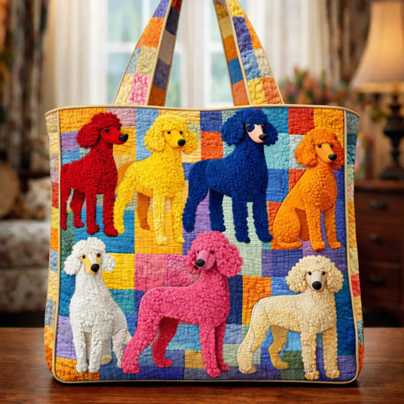 Colored Poodle  Puppy Pattern Print Quilted Tote Bag - Multicolor - one size - image 1