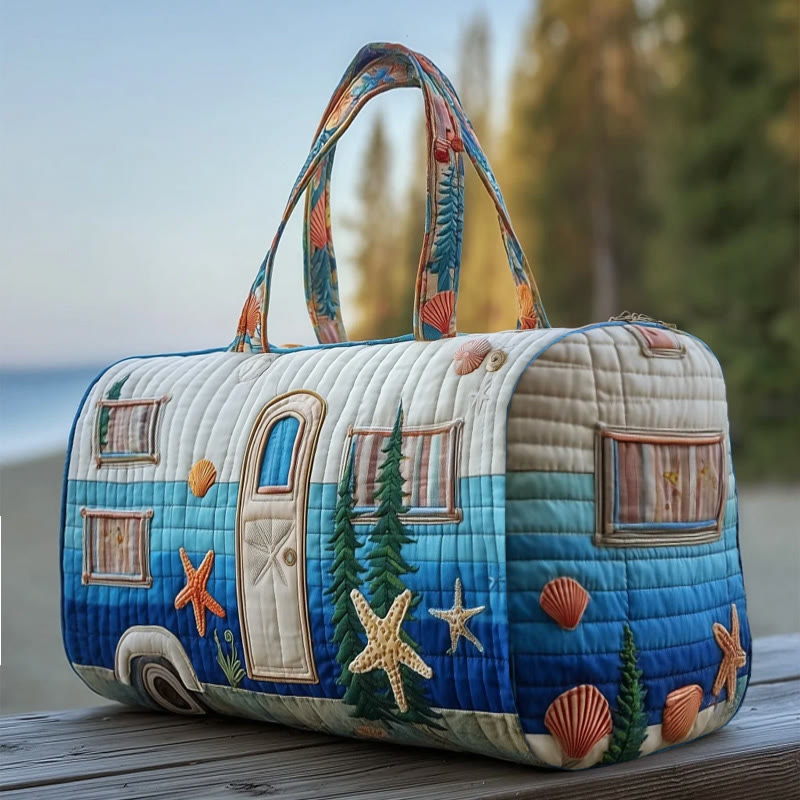 Ocean Travel Rv Pattern Print Quilted Duffle Bag - Blue - one size - image 1