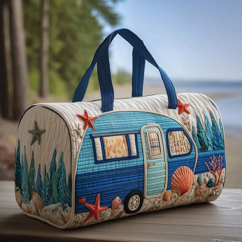 Beach Vacation Cabin Pattern Print Quilted Duffle Bag - Blue - one size - image 1