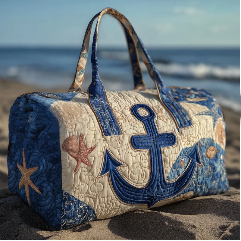 Beach Resort Anchor Pattern Print Quilted Duffle Bag - Blue - one size - image 1