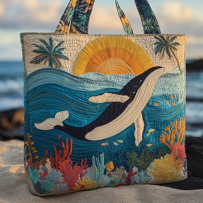 Ocean Sunset Whale Pattern Quilted Tote Bag - Multicolor - one size - image 1