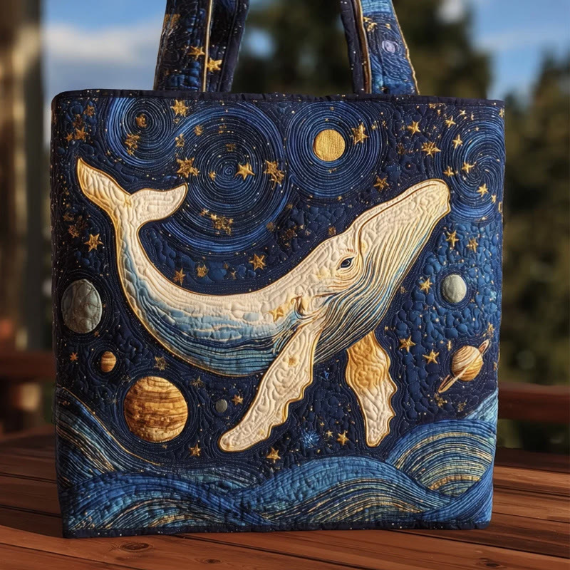 Ocean Starry Sky Whale Pattern Quilted Tote Bag - Multicolor - one size - image 1