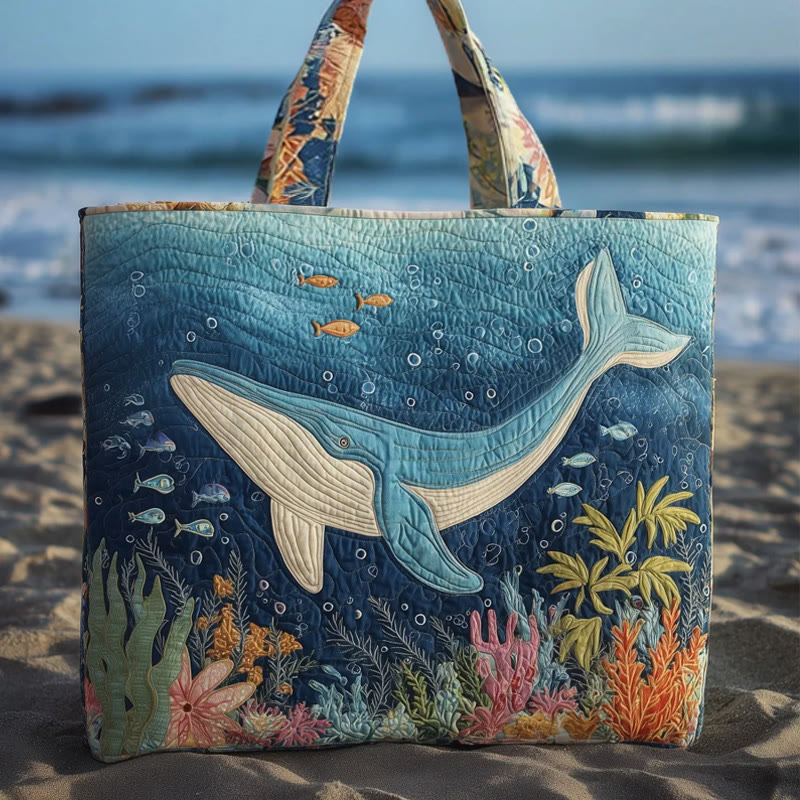 Ocean Whale And Fisheries Pattern Quilted Tote Bag - Multicolor - one size - image 1