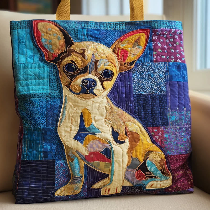 Patchwork Puppy Pattern Print Quilted Tote Bag - Multicolor - one size - image 1