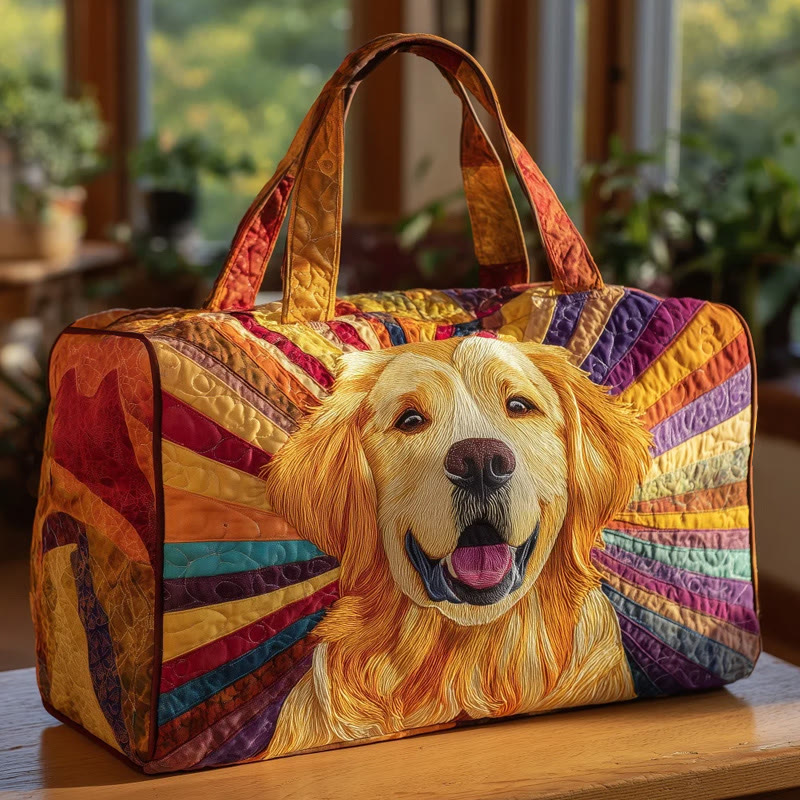 Hippie Colorful Striped Smiling Puppy Pattern Print Quilted Duffle Bag - Multicolor - one size - image 1