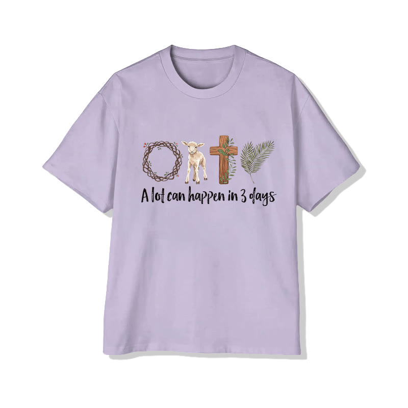 Christian Faith A Lot Can Happen In 3 Days Print Pattern Cotton Print T-shirt - Light Purple - US16-18(2XL) - image 1