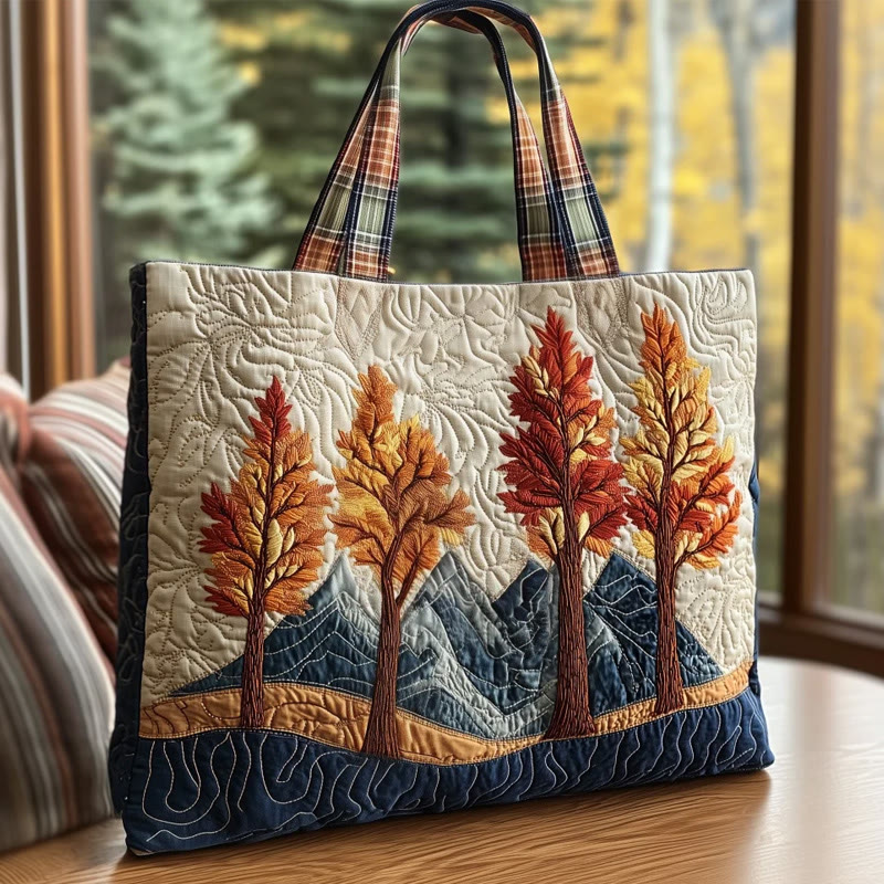 Hippie Forest Mountain Hiking Pattern Print Quilted Tote Bag - Multicolor - one size - image 1