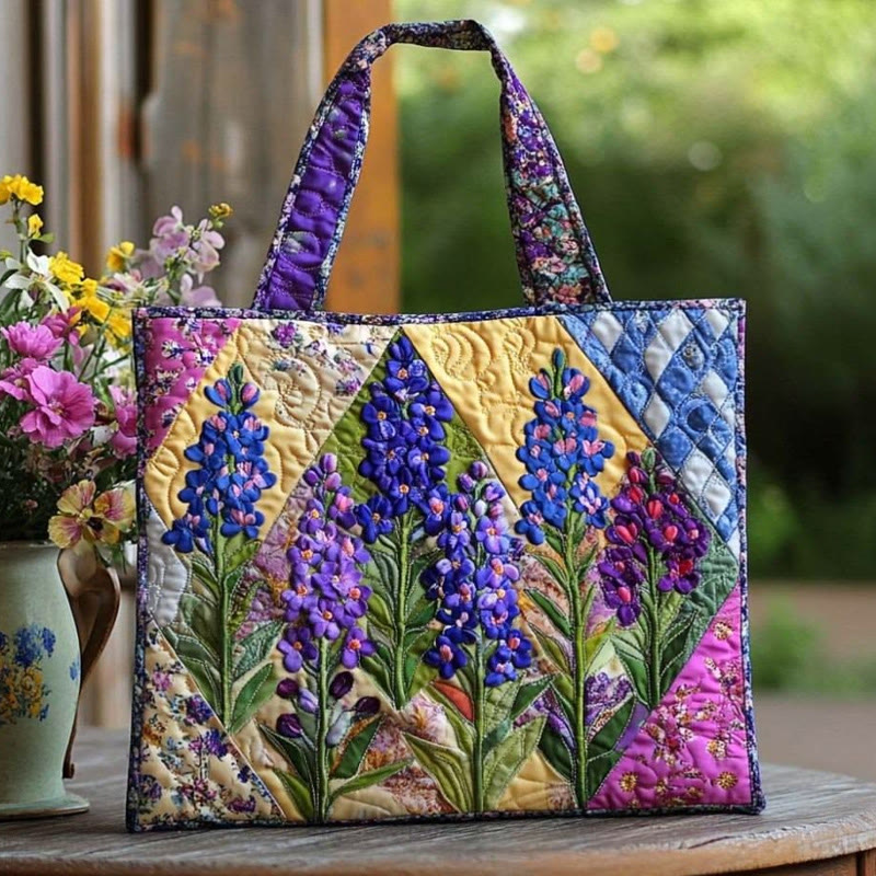 Pastoral Fireweed Floral Patchwork pattern Print Quilted Tote Bag - Multicolor - one size - image 1
