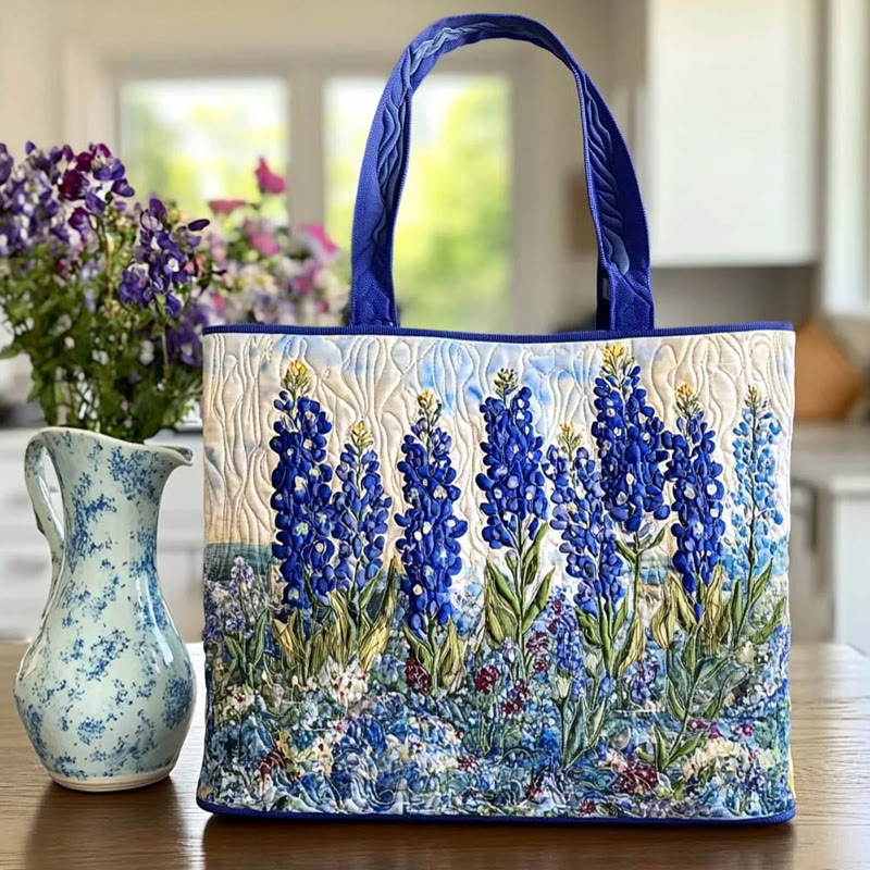 Texas Bluebonnets Pattern Print Quilted Tote Bag - Multicolor - one size - image 1