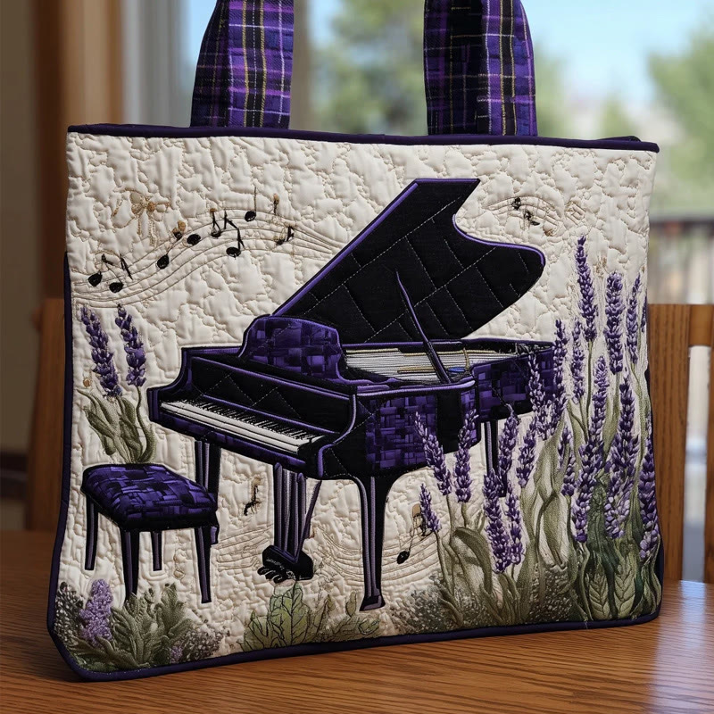 Elegant Lavender Pianist Pattern Print Quilted Tote Bag - Multicolor - one size - image 1