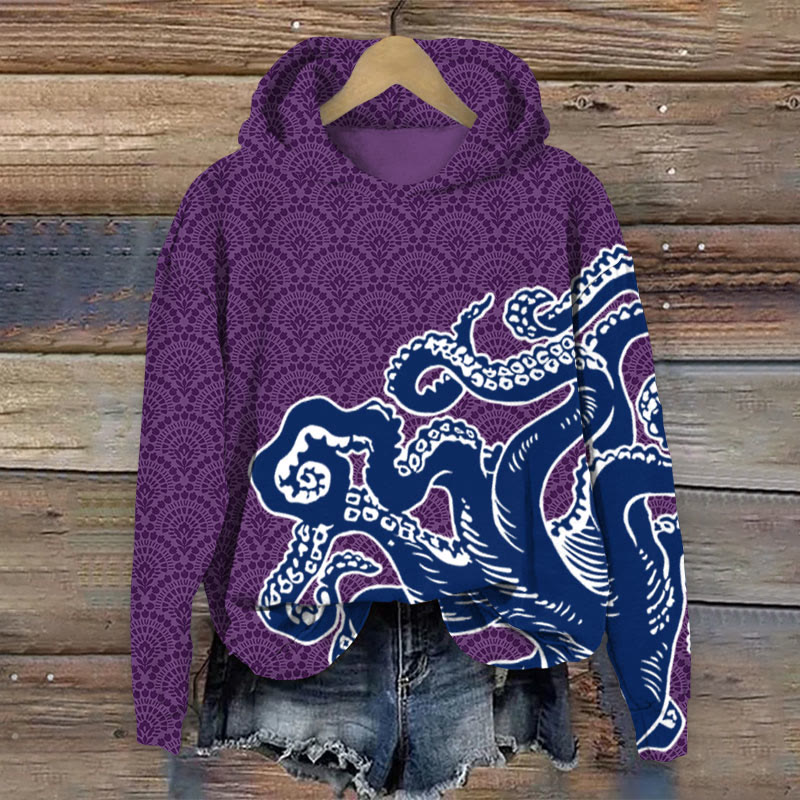 Unisex Ocean Fantasy Octopus Tentacles Pattern Print Long Sleeved Hoodie - Purple - US44-46(8XL) - image 3