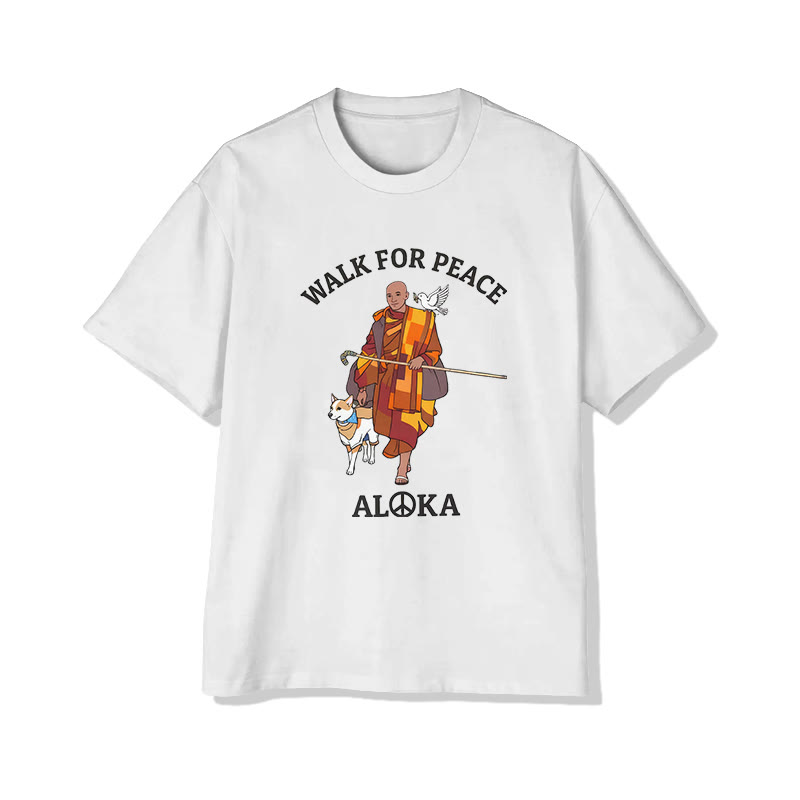 Unisex Walk For Peace Pattern Cotton Print T-shirt - White - US20-22(3XL) - image 1