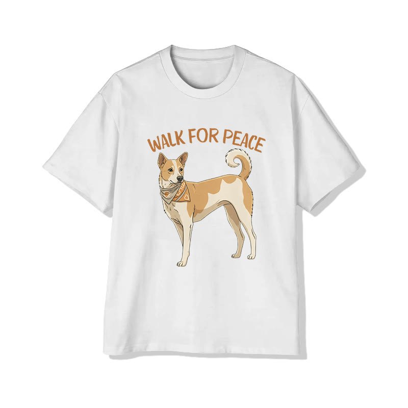 Unisex Walk For Peace Aloka Dog Pattern Cotton Print T-shirt - White - US20-22(3XL) - image 2