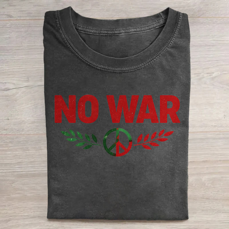 Unisex No War Hippie Peace Sign Pattern Art Print Acid Washed T-shirt - Black - US20-22(3XL) - image 2
