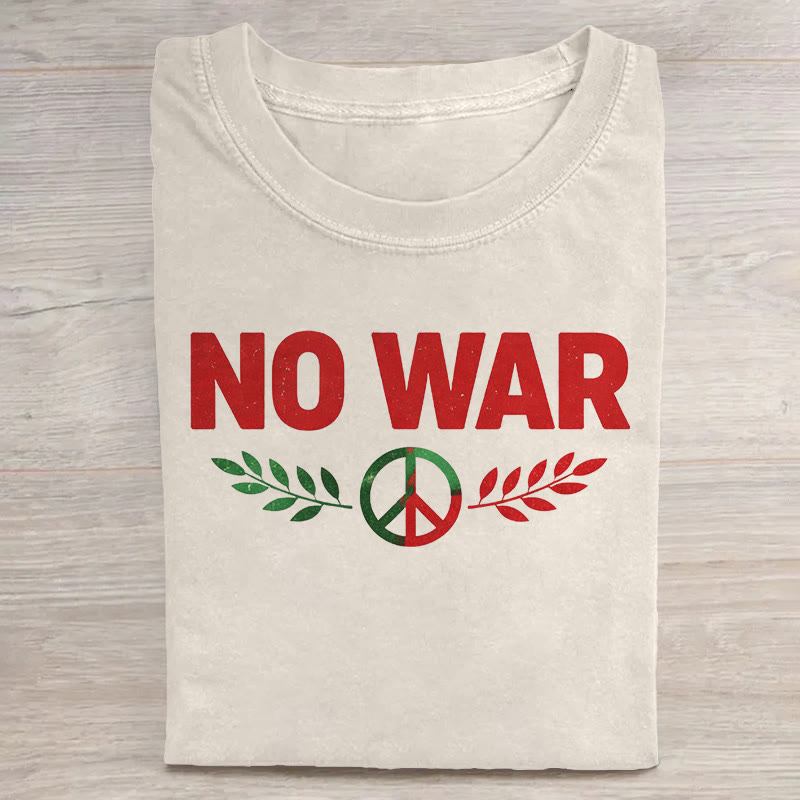 Unisex No War Hippie Peace Sign Pattern Art Print Acid Washed T-shirt - Apricot - US20-22(3XL) - image 1