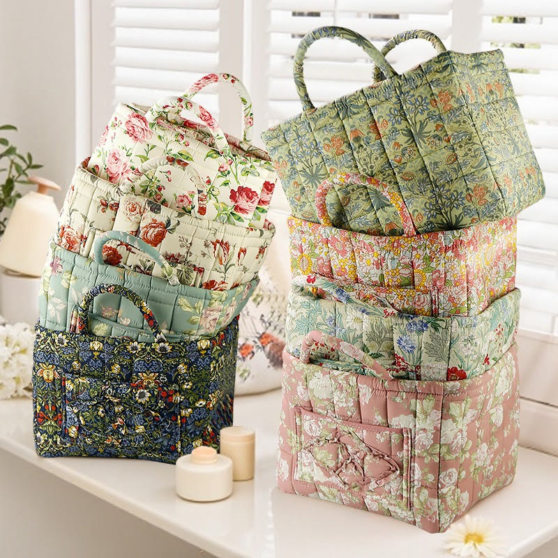 Elegant Floral Pattern Quilted Storage Basket - image 1
