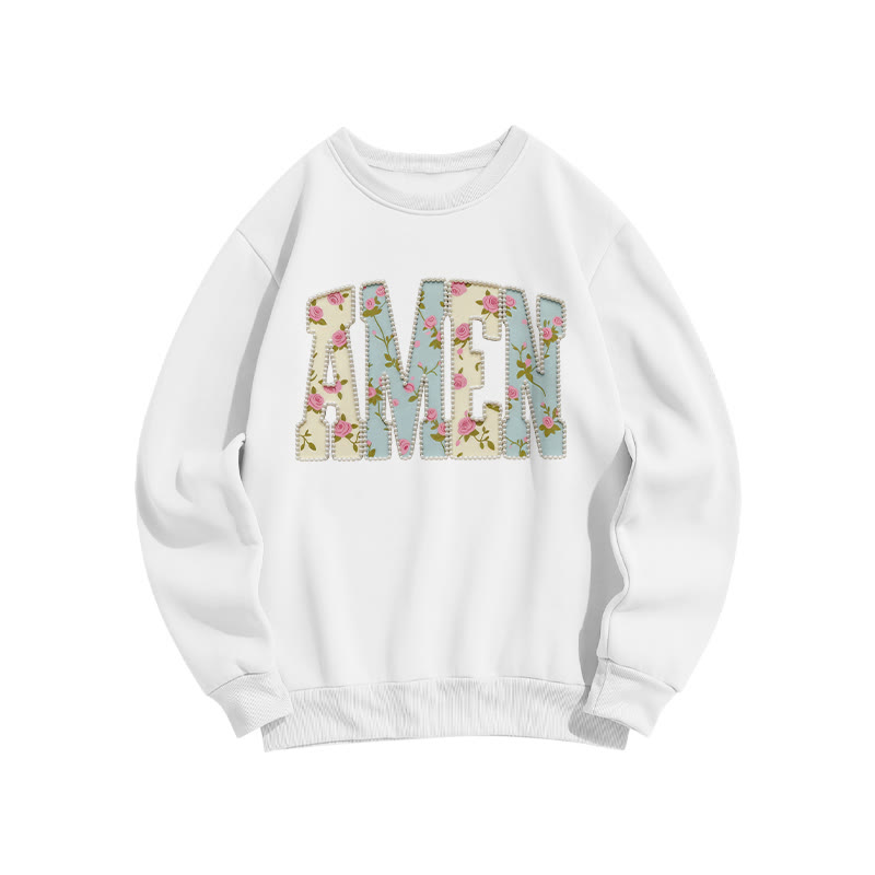 Floral Amen Print Sweatshirt - White - US16-18(2XL) - image 1