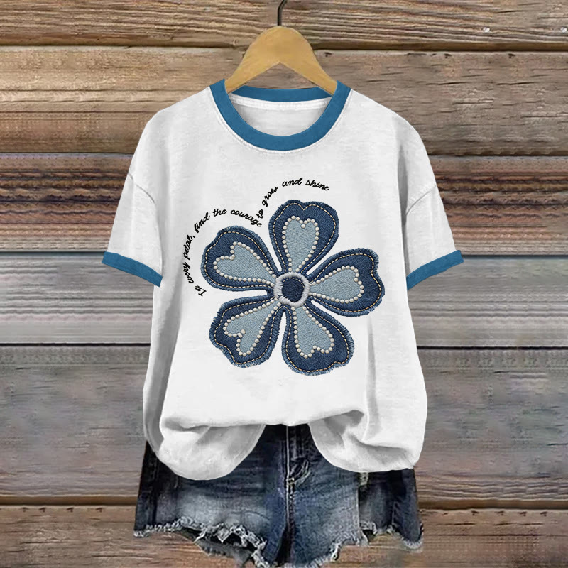 Vintage Floral Contrast Color Art Pattern Print Short Sleeved Round Neck Cotton T-shirt - White - US28-30(4XL) - image 1