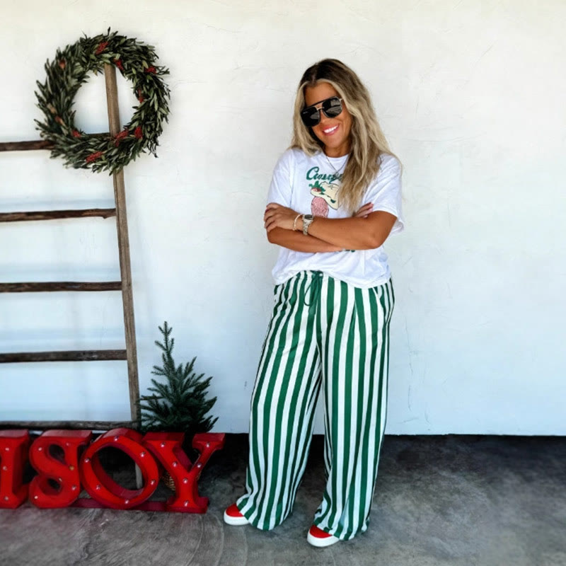 Women's Loose Casual Striped Print Straight Leg Pants - image 3