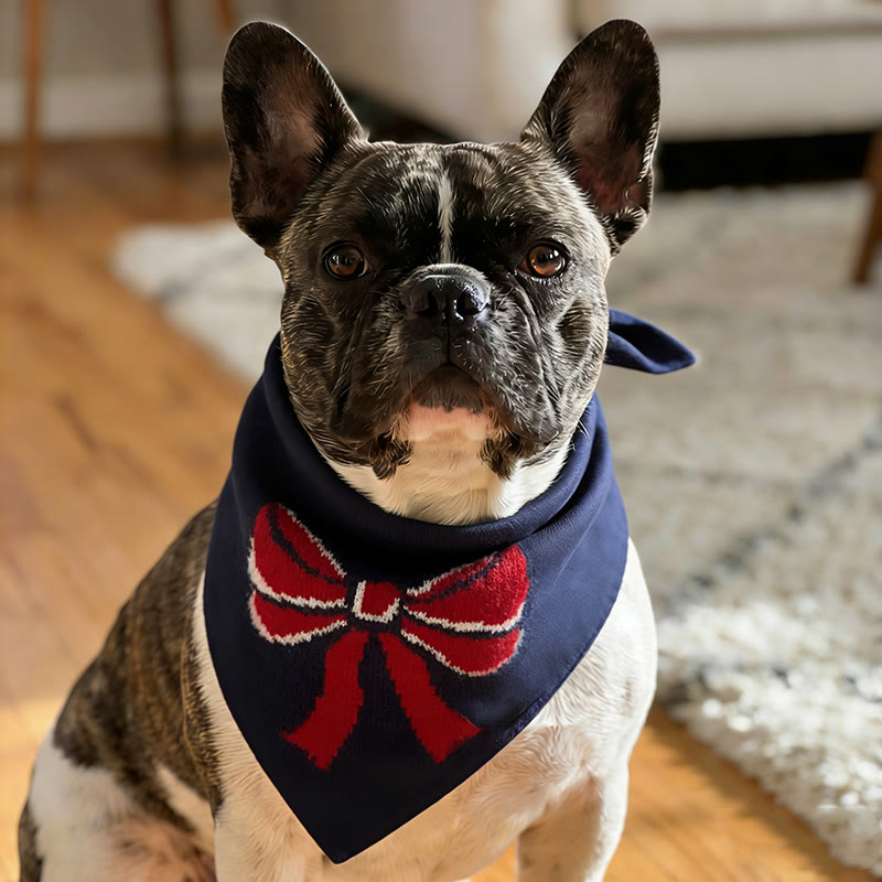 American Independence Day Bow Pattern Print Cat And Dog Bandana - Navy Blue - 19.6*19.6 - image 1
