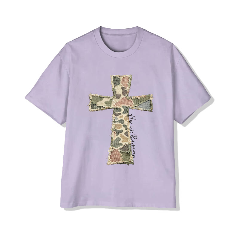 Christian He Is Risen Camouflage Cross Print Pattern Cotton Print T-shirt - Light Purple - US16-18(2XL) - image 7