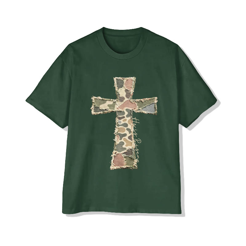 Christian He Is Risen Camouflage Cross Print Pattern Cotton Print T-shirt - Green - US16-18(2XL) - image 4