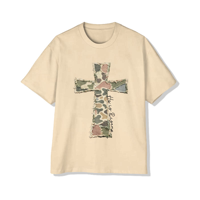 Christian He Is Risen Camouflage Cross Print Pattern Cotton Print T-shirt - Apricot - US16-18(2XL) - image 10
