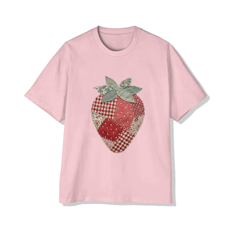 Pastoral Strawberry Print Pattern Cotton Print T-shirt - Pink - US16-18(2XL) - image 5