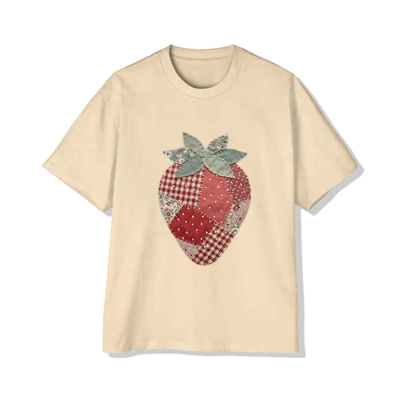Pastoral Strawberry Print Pattern Cotton Print T-shirt - Apricot - US16-18(2XL) - image 9