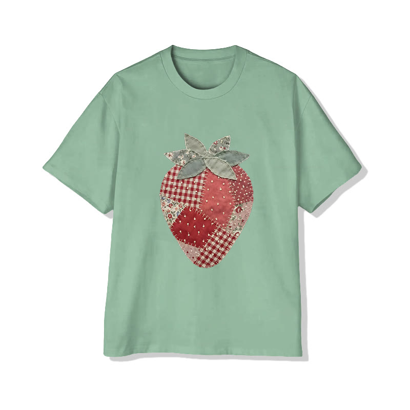 Pastoral Strawberry Print Pattern Cotton Print T-shirt - Light Green - US16-18(2XL) - image 8