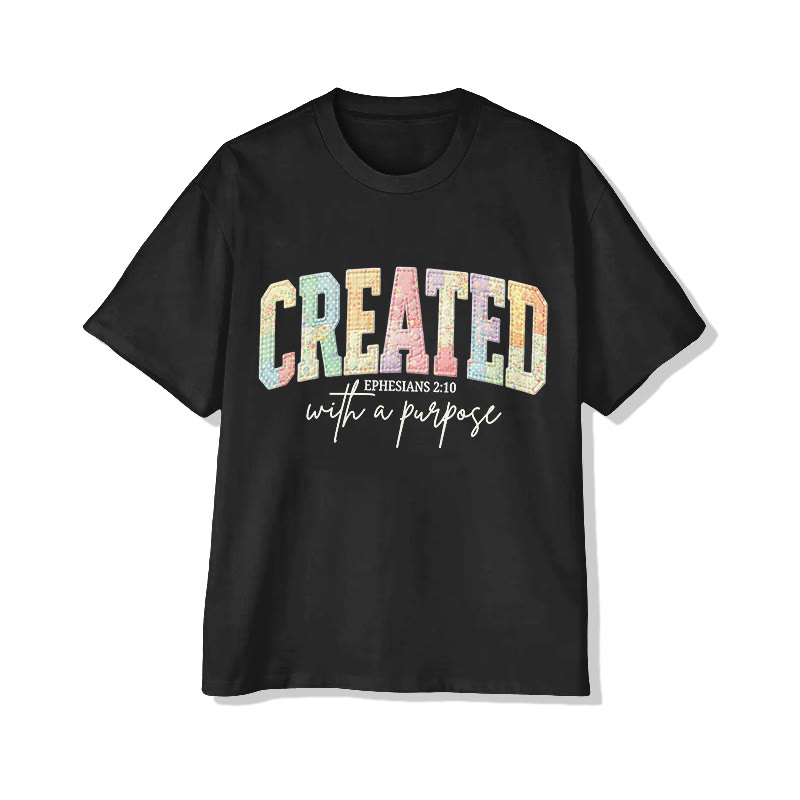 Christian Created With A Purpose Ephesians 2:10 Print Pattern Cotton Print T-Shirt - Black - US16-18(2XL) - image 2