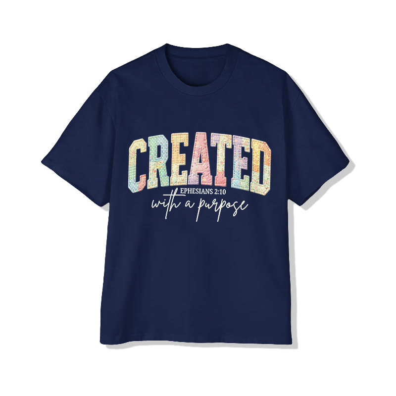 Christian Created With A Purpose Ephesians 2:10 Print Pattern Cotton Print T-Shirt - Navy Blue - US16-18(2XL) - image 1