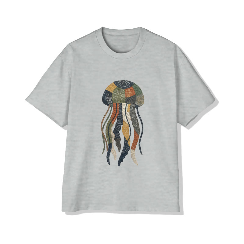 Ocean Jellyfish Art pattern Print Pattern Cotton Print T-Shirt - Grey - US16-18(2XL) - image 10