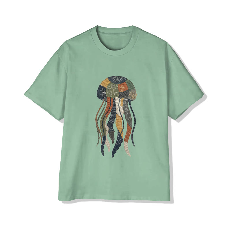 Ocean Jellyfish Art pattern Print Pattern Cotton Print T-Shirt - Light Green - US16-18(2XL) - image 9