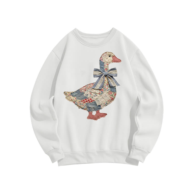 Trendy Easter Patchwork Grandmacore Goose Print Sweatshirt - White - US16-18(2XL) - image 1