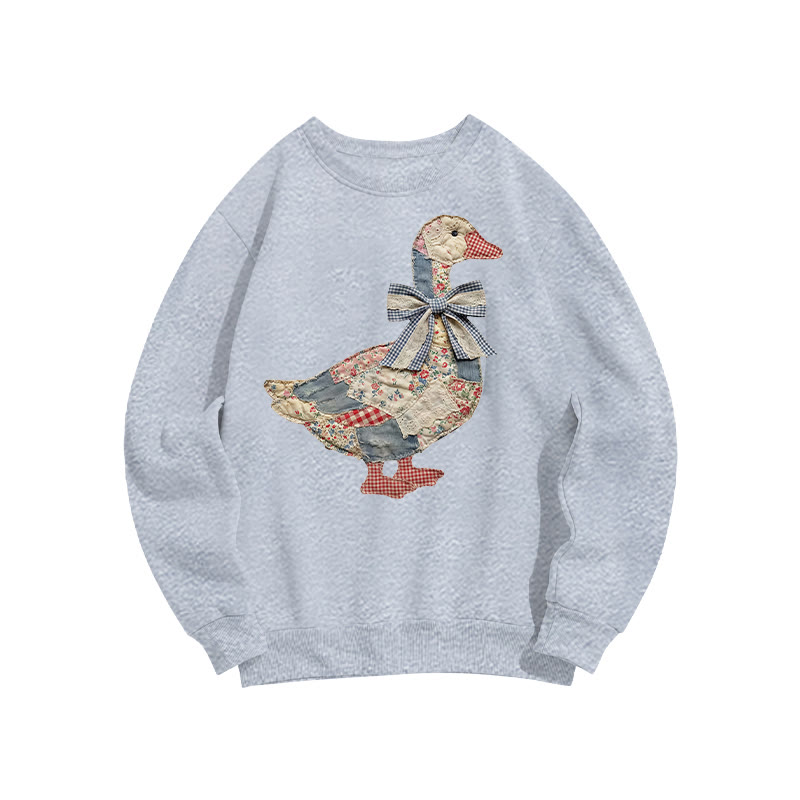 Trendy Easter Patchwork Grandmacore Goose Print Sweatshirt - Grey - US16-18(2XL) - image 3