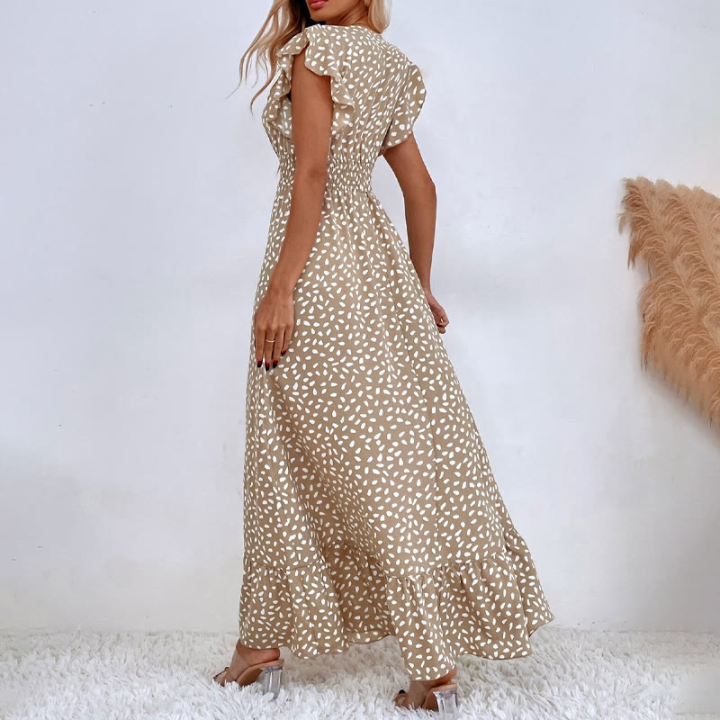 Elegant Polka Print Dots Ruffle Sleeves V-neck Maxi Dress - image 2