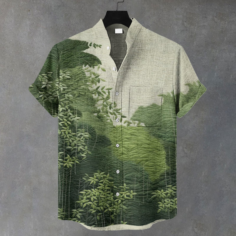 Men Spring Forest Pattern Art Print Casual Short Sleeve Shirt - Apricot - 5XL - image 1
