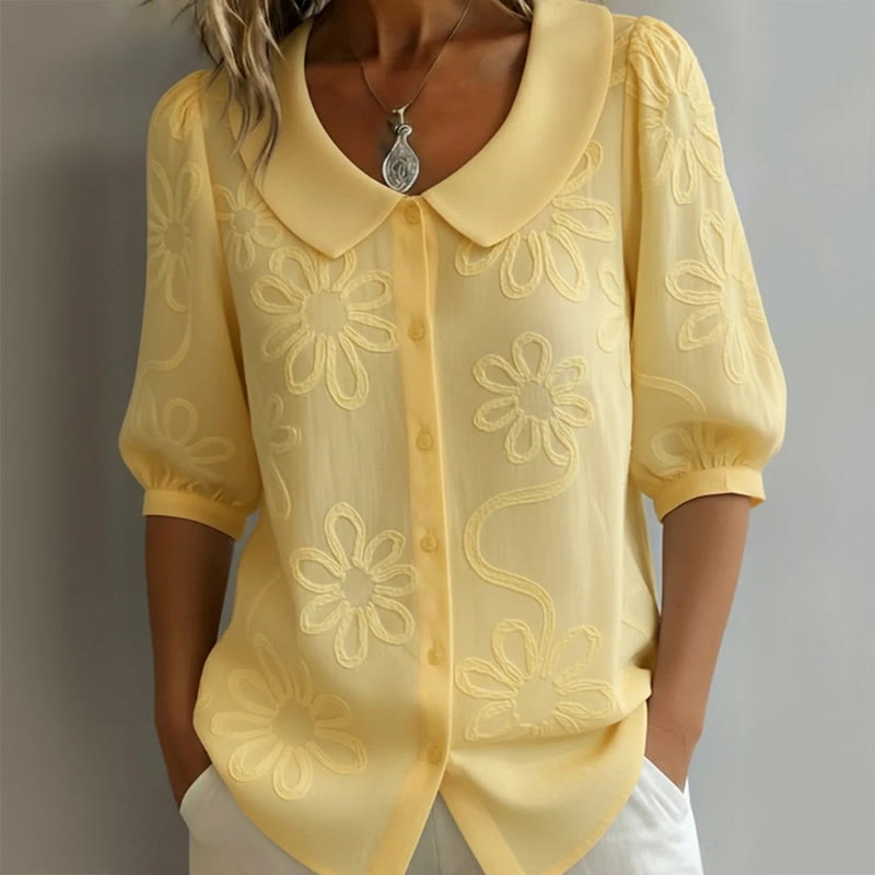 Casual Floral Print Half-sleeve Shirt - Yellow - US20-22(2XL) - image 3