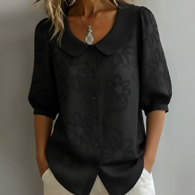 Casual Floral Print Half-sleeve Shirt - Black - US20-22(2XL) - image 2